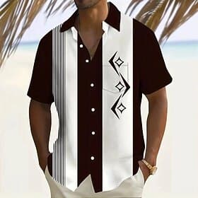 Men's Geometric Striped Color-blocking Shirt Summer Shirt Button Up Shirt Short Sleeve Fashion Casual Outdoor Vacation Dailywear Summer Spring Turndown 3D Prin