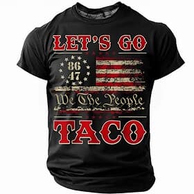 American Independence Day Men's Let's Go Taco T Shirt Short Sleeve T shirt 3D Print Crew Neck Round Neck Shirt Fashion Daily Basic Street Casual Daily Black Bl