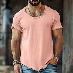 Men's Tee Top Linen T-Shirt Short Sleeve Short Sleeves Crew Neck Summer Plain Fashion Designer Basic Soft Casual Vacation Street Light Blue Black White Top Tee