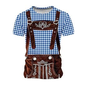 Oktoberfest Herren Karomuster Deutschland Dirndl T Shirt Kurzarm T-Shirt 3D-Druck Rundhalsausschnitt Hemd Urlaub Übertrieben Designer Karneval Party Blau 1# Ro