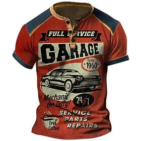 Herren Grafik Auto Henley Hemd Kurzarm 3D-Druck Mode Designer Bequem Täglich Outdoor Sommer Blau Rote Himmelblau Purpur Orange Henley Henley T-Shirt