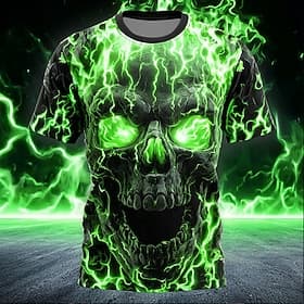 Men's Skull Flame T Shirt Short Sleeve T shirt 3D Print Crew Neck Shirt Gothic Street Casual Dark Party Blue Lake Blue Purple Summer Spring All Seasons Clothin