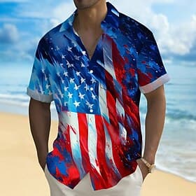 Independence Day Men's 4th of July U.S. 250th Anniversary US Flag Patriotic Shirt Summer Shirt Button Up Shirt Short Sleeve Fashion Casual Holiday Summer Sprin