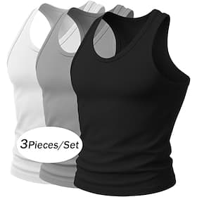 3-Piece Men's Tank Top Wife beater Shirt Undershirt Sleeveless Shirt Deep U Scoop Neck Scoop Neck Summer Solid Color Pit Strip Fashion Designer Sporty Ribbed P