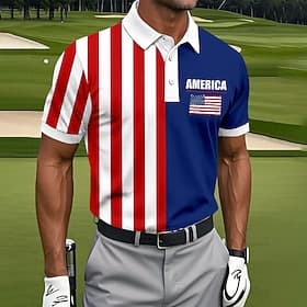 4th of July 2026 250th Male American US Flag Polo Short Sleeve Polo Shirts Turndown Casual Casual Daily Festival Buttons Summer Robin's Egg Blue