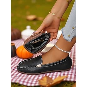 Mocassins flexibles noirs pour femmes – Chaussures de conduite décontractées douces et pliables pour les pique-niques d'automne les soirées dans le jardin et l