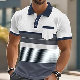 Homme Rayures Polo Manche Courte Polos Chemises à Col Vêtement décontracté de travaile Extérieur Athleisure Tenue quotidienne Avec Poches Impression 3D Boutons