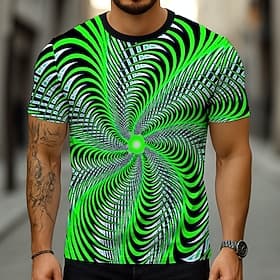 Herren Geometrisch Optische Täuschung 3D T Shirt Kurzarm T-Shirt 3D-Druck Rundhalsausschnitt Hemd Übertrieben Designer Party Straße Lässig Gelb Marineblau Blau