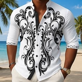 Homme Paisley Imprimé Floral Fleurs Chemise Chemise Boutonnée Chemise à col montant manche longue Ethnique Vintage Rétro Quotidien Extérieur Vacances Printemps