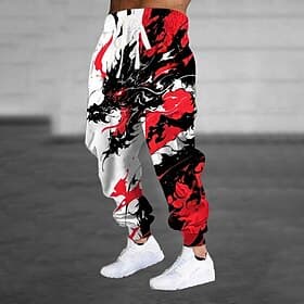 Men's Animal Dragon Dark Sweatpants Joggers Trousers Mid Waist Drawstring Elastic Waist Casual Jogging Streetwear Workout Athletic Sweatpants with Pockets Spri