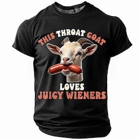 Men's Short Sleeve Graphic T-Shirt - Funny Adult Humor Throat Goat Juicy Wieners Design