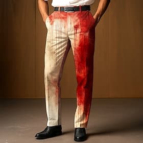 Men's Trousers Dress Pants Suit Pants Blood Splatter Blood stains Costumes Full Length Outdoor Holiday Dark Gothic Style Light Khaki Red Micro-elastic