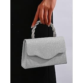 borsa da donna con glitter argento e manico in strass – elegante borsa a tracolla da sera per feste, matrimoni e cocktail