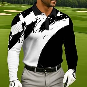 Men's Splash Ink Golf Shirt Long Sleeve Polo Shirts Collared Shirts Business Casual Athleisure Outdoor clothing Holiday Daily Wear 3D Print Buttons Spring Fall