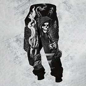 Men's Death Costumes Skulls Sweatpants Joggers Trousers Mid Waist Drawstring Elastic Waist Dark Gothic Style Jogging Streetwear Workout Athletic Sweatpants wit