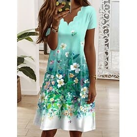 Women's Mini Dress T Shirt Dress Tee Dress A Line Dress Summer Dress Elegant Vacation Casual Regular Fit Floral Graphic Short Sleeve V Neck Blue Pink Purple Gr
