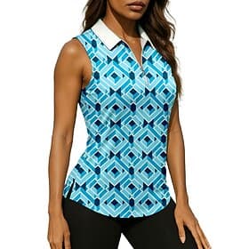 Women's Geometric Sport Shirt Golf Polo Shirt Tennis Shirt Sleeveless Zipper Floral UPF50 UV Resistant High Elasticity Moisture Wicking Breathable Tennis Golf