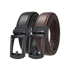 Men's Genuine Leather Belt with Automatic Ratchet Buckle – Classic Adjustable Dress Belt for Business, Office and Daily Wear