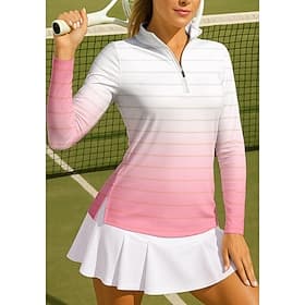 Women's Gradient Stripes Sport Shirt Golf Polo Shirt Tennis Shirt Tennis Top Long Sleeve Zipper Floral UPF50 UV Resistant High Elasticity Moisture Wicking Brea