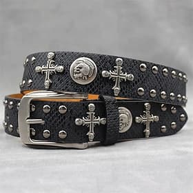 Men's Belt Automatic Buckle Quick-Release PU Leather Alloy Vintage Durable Adjustable Cross Skulls Blue Silver Outdoor Daily Waist Belt
