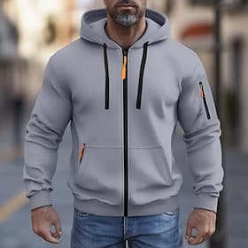 Men's Hoodie Full Zip Hoodie Fleece Hoodie Tactical Hoodie Red Light Grey Hooded Plain Zipper Casual Daily Sports  Outdoor Streetwear Cool Sportswear Winter Cl