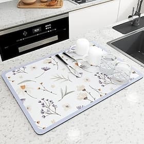 Multi Purpose Kitchen Drying Mat Water Absorbent Diatomaceous Earth Dish Draining Pad Non Slip Wear Resistant Table Countertop Mat for Sink Bathroom Bar and Di