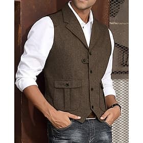 Men's Vest Waistcoat Gilet Vacation Party Business Fashion Casual Summer Spring Pocket Buttons Polyester Comfortable Plain Single Breasted One-button Lapel Reg