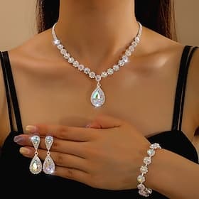 Bridal Jewelry Sets Three-piece Suit Pearl Rhinestone 1 Necklace 1 Bracelet Earrings Women's Classic Sweet Lovely Classic Drop Love Geometric Jewelry Set For W