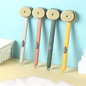 2 Pack Long Handle Bath Massage Cleaning Brush – Soft Bristle Japanese-Style Back Scrubber for Mud Bath  Skin Protection, Durable and Safe Bathroom Accessory