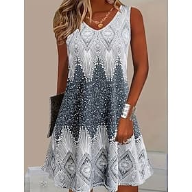 Women's Mini Dress Sundress A Line Dress Summer Dress Casual Daily Beach Regular Fit Ombre Graphic Galaxy Sleeveless Crew Neck V Neck Light Green Blue Light Pu