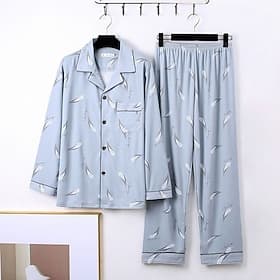 Men's Sleepwear Pajama Set Pajama Top and Pant 1 set Graphic Prints Fashion Stylish Classic Home Daily Bed Polyester Comfort Soft Breathable Lapel Long Sleeve