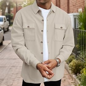 Herren Leichte Jacke Waffeljacke Freizeitjacke Urlaub Täglich Atmungsaktiv Tasche Frühling Herbst Einfach Mode Klassisch Revers Regulär Schwarz Weiß Wein Dunke