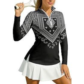 Women's Geometric Sport Shirt Golf Polo Shirt Tennis Shirt Tennis Tee Long Sleeve Zipper Floral UPF50 UV Resistant High Elasticity Moisture Wicking Breathable