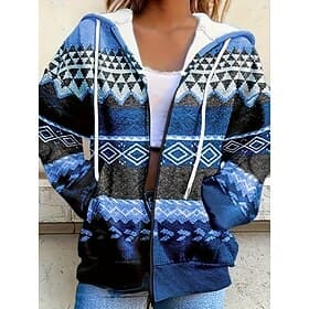 Women's Hooded Sweatshirt Jacket Long Sleeve Zip Up Hoodie With Pocket Lightweight Casual Micro-elastic Oversized Geometric Striped Active Vintage Sports Draws
