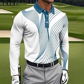Men's Geometic Line Polo Long Sleeve Polo Shirts Collared Shirts Sportswear Casual Outdoor clothing Daily Wear 3D Print Spring Fall Winter Black Red Blue