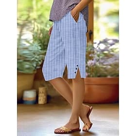 Women's Linen-feel Pants Capri Pants Chinos Summer Shorts Streetwear Casual Knee Length High Waist Plain Pocket Printing Breathability Soft Micro-elastic Vacat