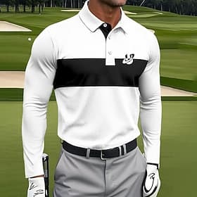 Men's Striped Polo Sports Polo Shirts Long Sleeve Polo Shirts Collared Shirts Sportswear Casual Outdoor Daily Wear 3D Print Spring Fall Winter White Red Navy B