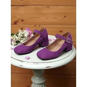 Women's Purple Mary Jane Block Heel Shoes – Round Toe Faux Leather Dress Pumps with Adjustable Strap for Ladies, Ideal for Daily Outings, School Events, or  Of
