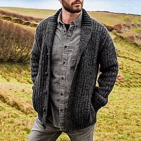 Men's Sweater Cardigan Sweater Ribbed Knit Regular Tops Button Up Plain Shawl Collar Vacation Fashion Casual Daily Wear Clothing Apparel Spring   Fall Black S