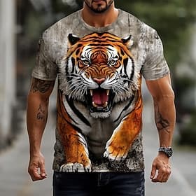 Herren Tiger 3D T Shirt Kurzarm T-Shirt 3D-Druck Rundhalsausschnitt Hemd Übertrieben Designer Party Straße Lässig Schwarz Grau Sommer Frühling Ganzjahres Bekle