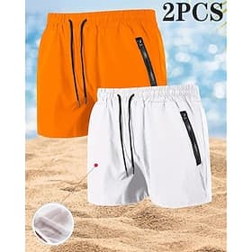 Men's Swim Trunks Swim Shorts Board Shorts Plain Quick dry Breathable Elastic Waist Drawstring Vacation Beach Hawaiian Casual WhiteOrange BlackGray