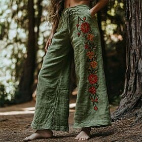 Women's Wide Leg Pants Trousers Palazzo Pants Fashion Boho Full Length High Waist Flower Drawstring Elastic Waist Print Breathability Comfortable Street Daily thumbnail 2