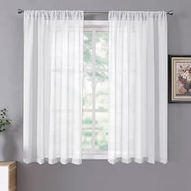 Rideaux transparents blancs à passe-tringle pour salon, longueur de 47 pouces, panneau en voile solide, draperies, filtre de lumière d'intimité pour chambre d'