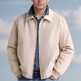 Men's Lightweight Jacket Casual Jacket Vacation Daily Pocket Spring Fall Plain Fashion Classic Lapel Regular Black Navy Blue Beige Jacket