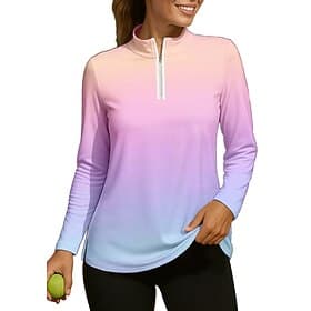 Women's Gradient Shirt Sport Shirt Golf Polo Shirt Tennis Shirt Long Sleeve Zipper Floral UPF50 UV Resistant High Elasticity Moisture Wicking Breathable Tennis