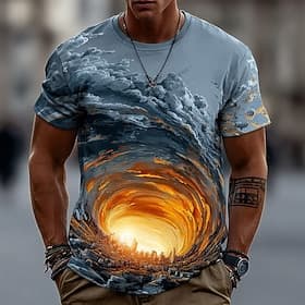 Men's Optical Illusion Ocean 3D T Shirt Short Sleeve T shirt 3D Print Crew Neck Shirt Exaggerated Designer Party Street Casual Light Blue Blue 3# Blue 2# Summe