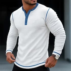 Men's T Shirt Henley Shirt Waffle Knit Tee Tee Top Long Sleeve Shirt Long Sleeve Color Block Solid Fashion Designer Basic Patchwork Henley Casual Vacation Stre thumbnail 2
