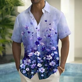 Men's Floral Print Gradient Color Flowers Summer Hawaiian Shirt Button Up Shirt Aloha Shirt Short Sleeve Hawaiian Holiday Beach Wear Summer Spring Turndown 3D