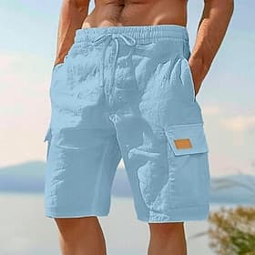 Men's Cargo Shorts Shorts Linen Shorts Summer Shorts Beach Shorts Elastic Waist Drawstring Multi Pocket Plain Knee Length Outdoor Holiday Beach Vacation Hawaii