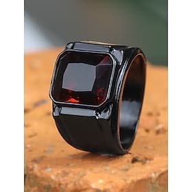 Men's Black Alloy Ring with Square Black Gemstone – Fashionable Statement Ring for Casual and Evening Wear